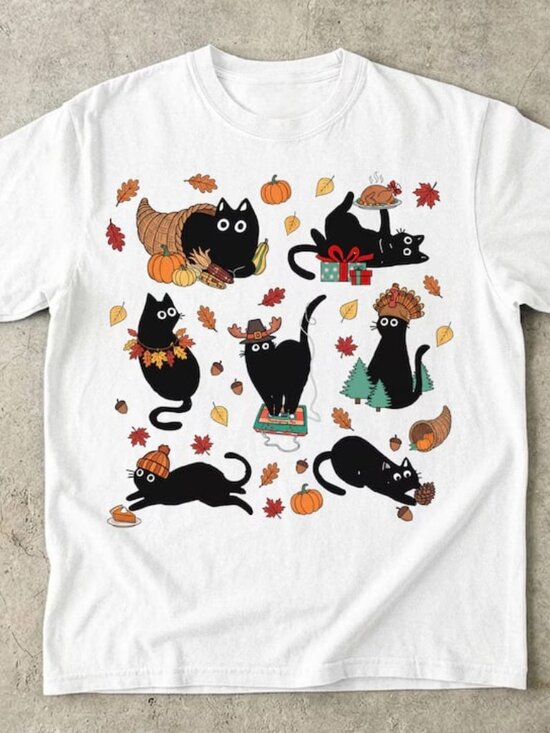 Tops - Funny Autumn Cat Shirt, Cozy Season Tee, Cute Cat Shirt